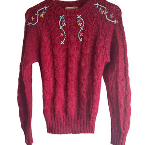 Vintage Off Shoot Cable Knit Embroidered 80's Crew Neck Sweater